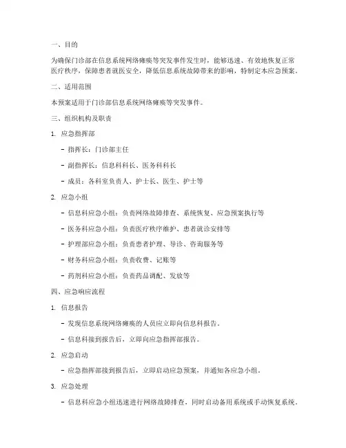 门诊部网络瘫痪应急预案
