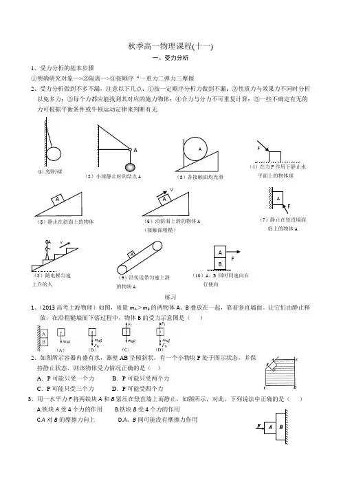 高一物理辅导班10力的平衡