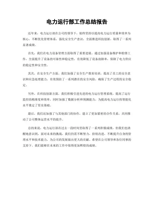 电力运行部工作总结报告