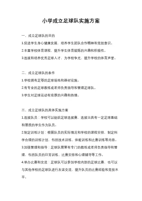 小学成立足球队实施方案