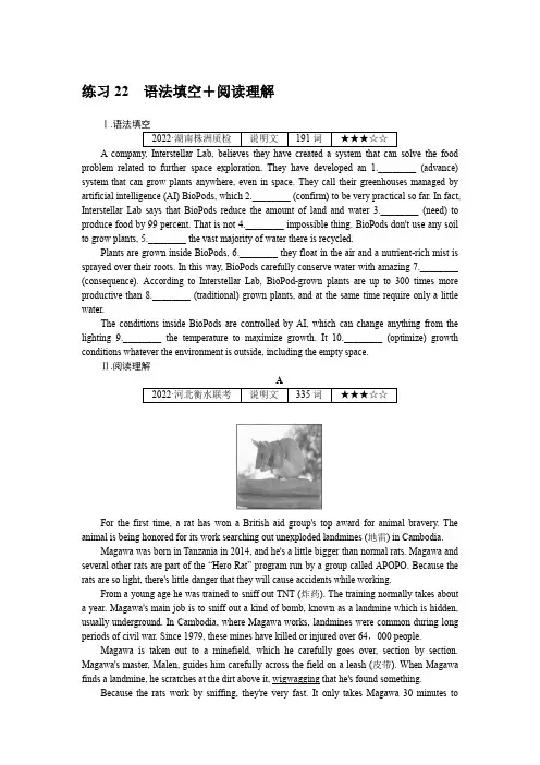 2023《微专题小练习》英语新教材练习22语法填空+阅读理解