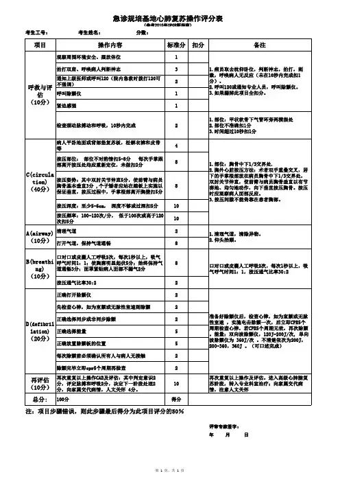 心肺复苏评分表