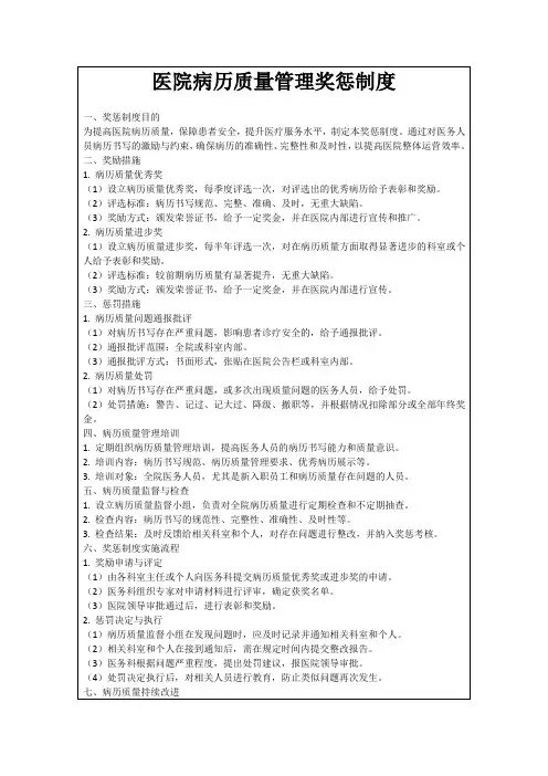 医院病历质量管理奖惩制度