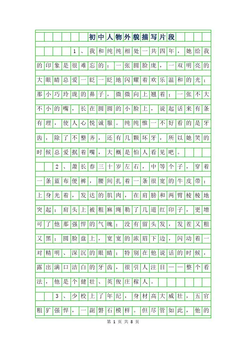 年初中作文人物外貌描写片段200字