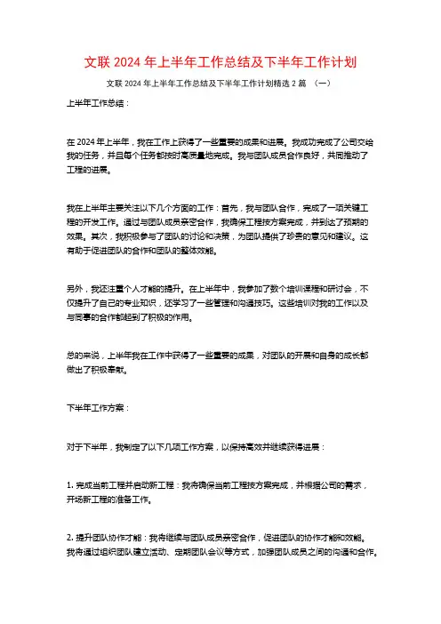 文联2024年上半年工作总结及下半年工作计划2篇