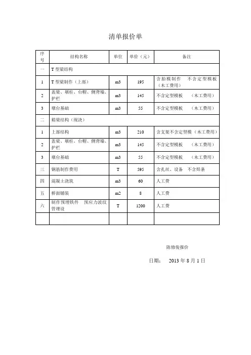 桥梁施工清单报价