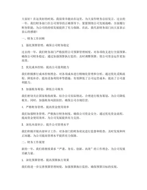 财务总结发言文案范文