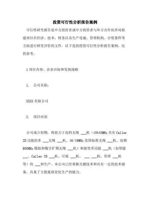 2021年投资可行性分析报告案例