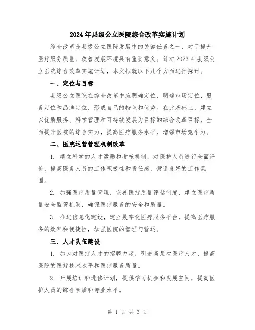2024年县级公立医院综合改革实施计划