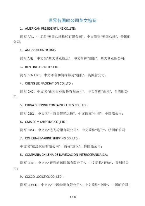 世界各国船公司英文缩写