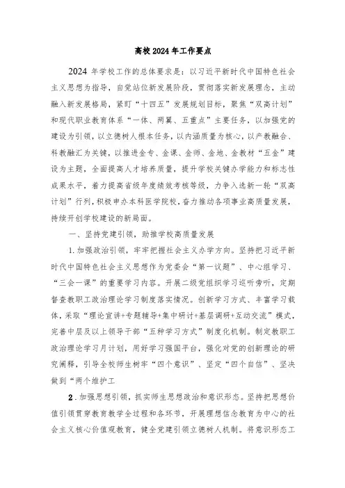 高校2024年工作要点