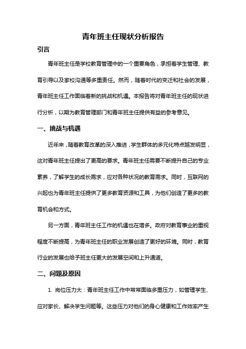 青年班主任现状分析报告