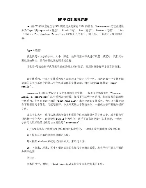 DW中CSS属性详解
