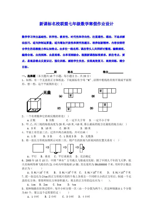 新课标七年级数学寒假作业设计快速提升分数精华版 (46)