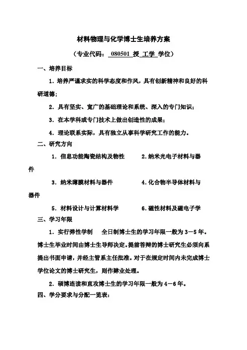材料物理与化学博士生培养方案