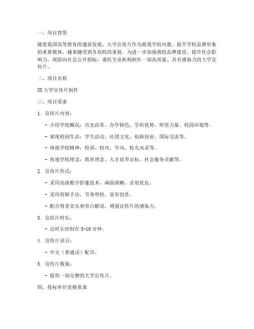 大学宣传片制作招标文件