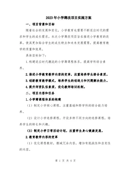 2023年小学薄改项目实施方案