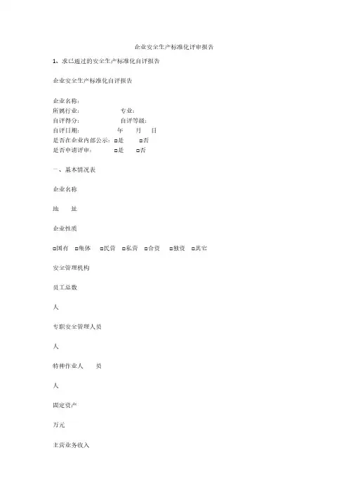 企业安全生产标准化评审报告安全生产