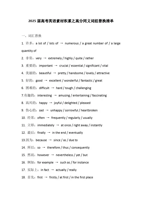 高考英语素材积累之高分同义词组替换清单