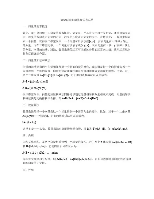 数学向量的运算知识点总结