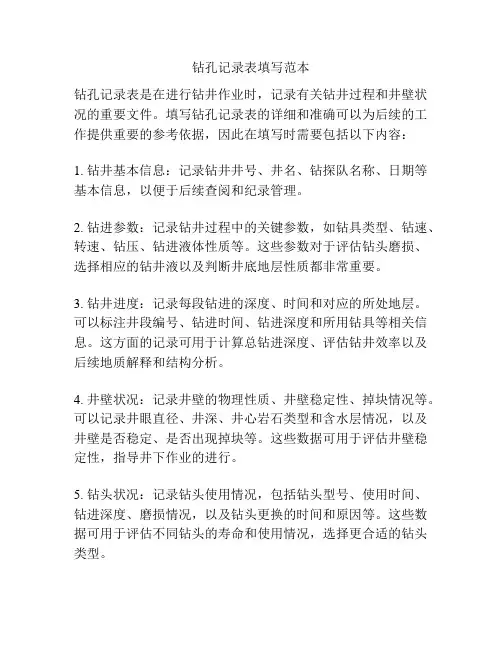 钻孔记录表填写范本