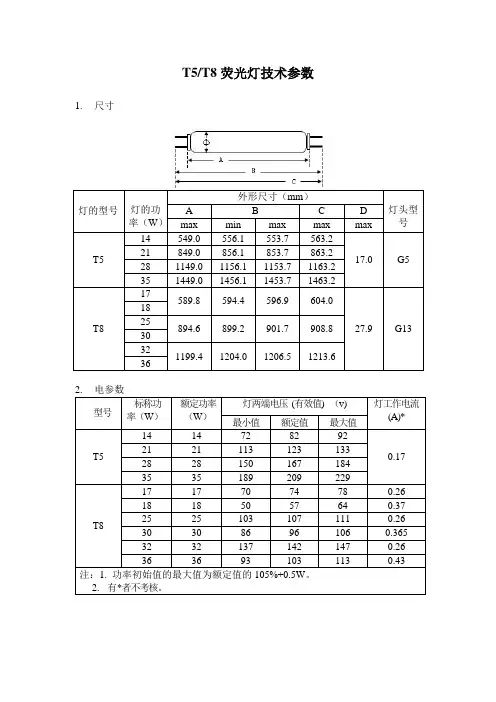 (可直接使用)T5T8荧光灯技术参数.doc