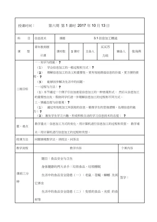 信息加工概述教案