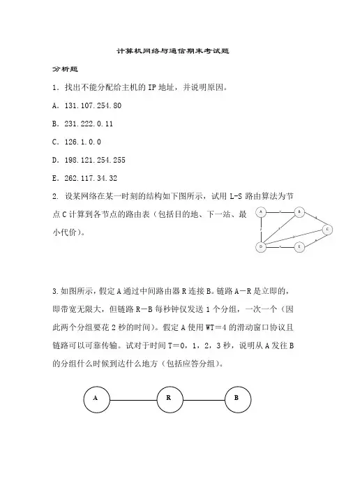 计算机网络与通信期末考试题