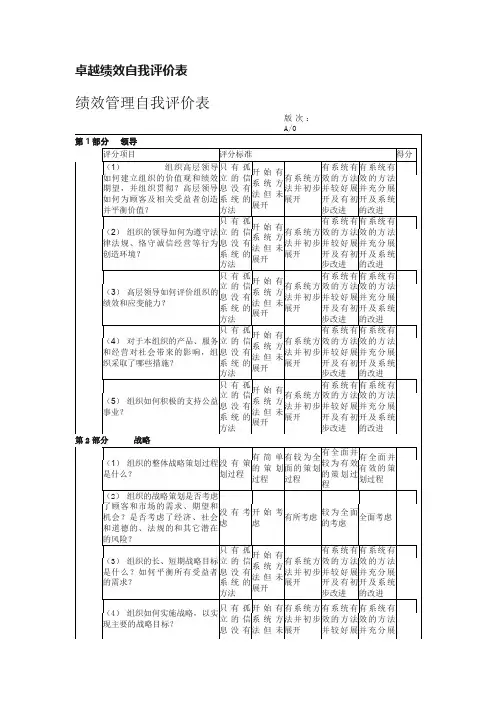 卓越绩效自我评价表