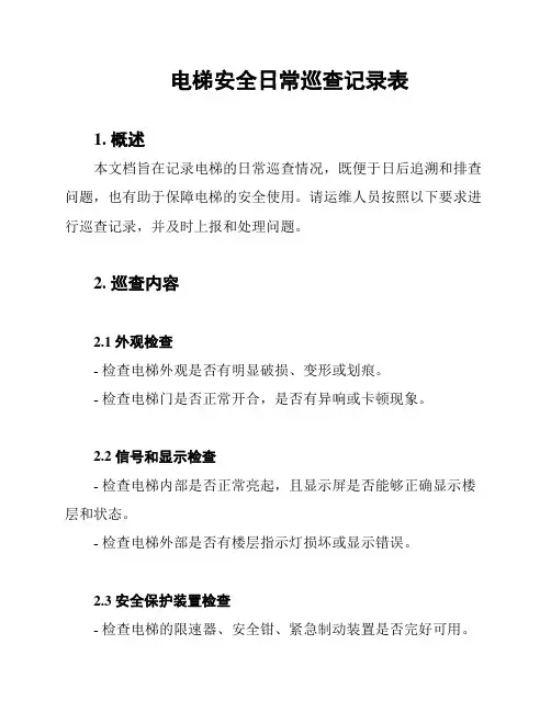 电梯安全日常巡查记录表