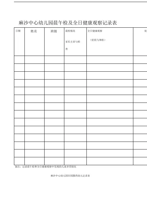 晨午检及全日健康观察记录表
