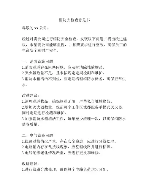 消防安检查意见书