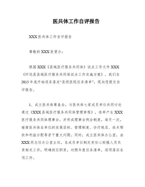 医共体工作自评报告