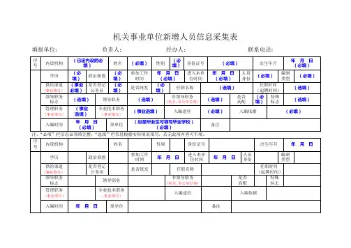 机关事业单位新增人员信息采集表