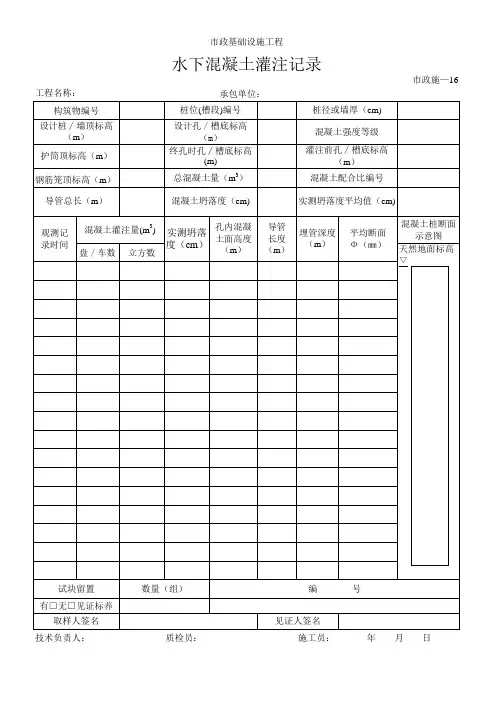 【工程常用表格】水下混凝土灌注记录
