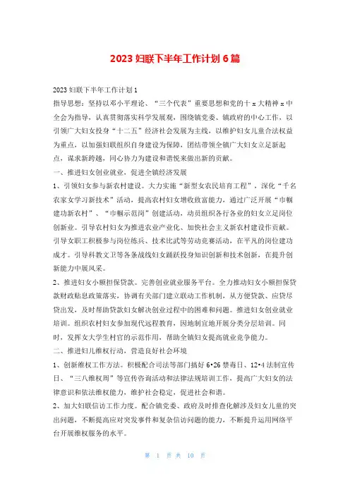 2023妇联下半年工作计划6篇文小秘