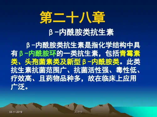 药理学课件第二十八章β内酰胺类抗生素-PPT资料38页