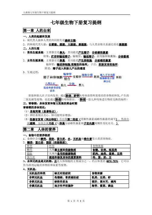人教版七年级下册生物复习提纲(总结)