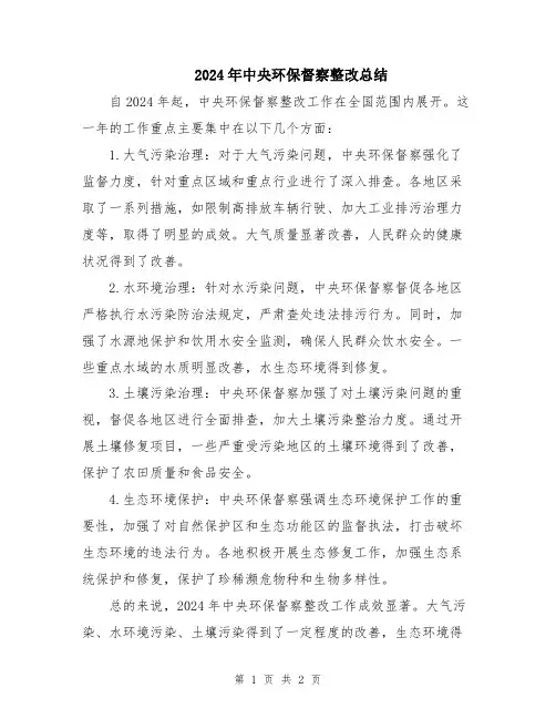 2024年中央环保督察整改总结