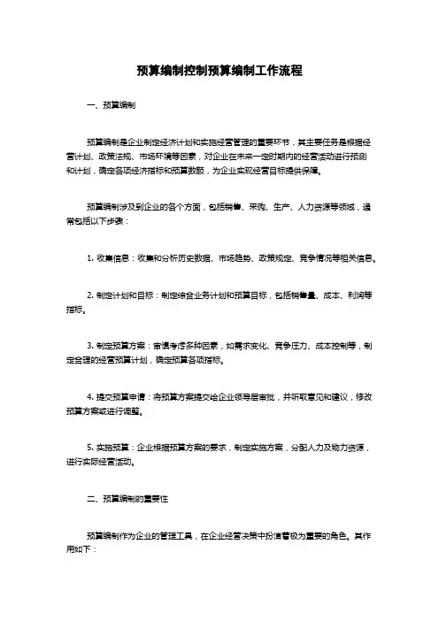预算编制控制预算编制工作流程