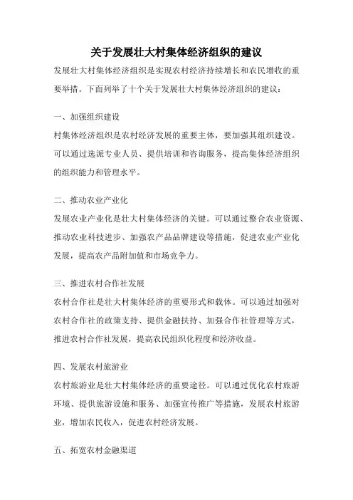 关于发展壮大村集体经济组织的建议