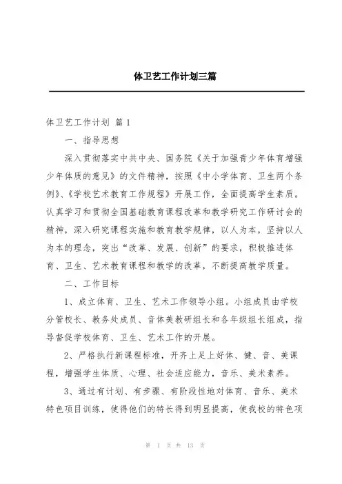 体卫艺工作计划三篇