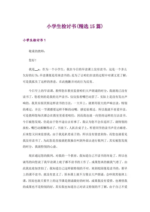 小学生检讨书(精选15篇)
