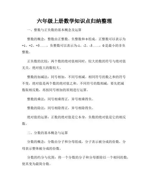 六年级上册数学知识点归纳整理