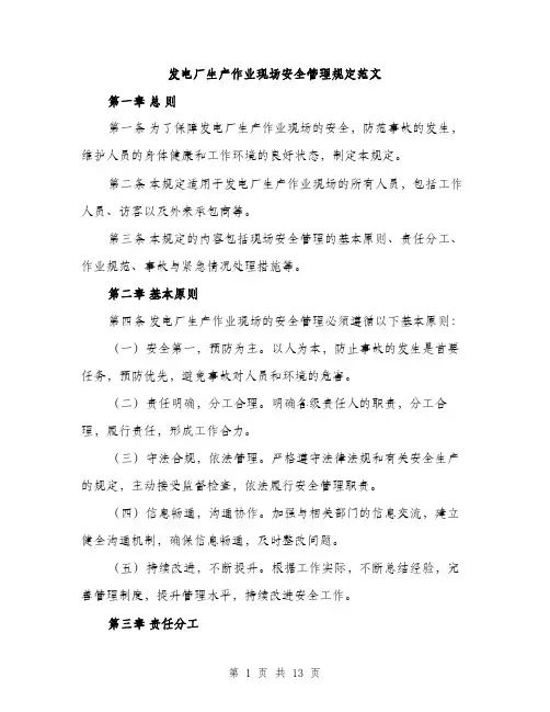 发电厂生产作业现场安全管理规定范文(三篇)