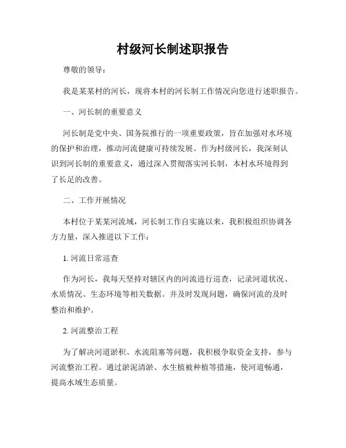 村级河长制述职报告
