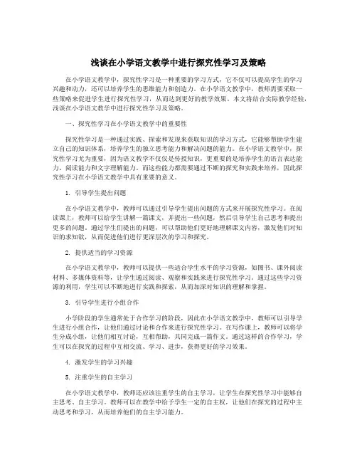 浅谈在小学语文教学中进行探究性学习及策略