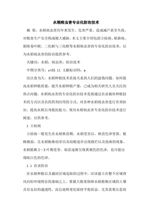 水稻病虫害专业化防治技术