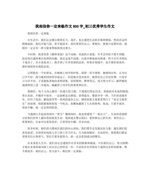 我相信你一定来临作文800字_初三优秀学生作文