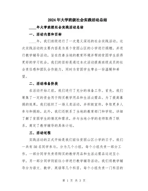 2024年大学班级社会实践活动总结